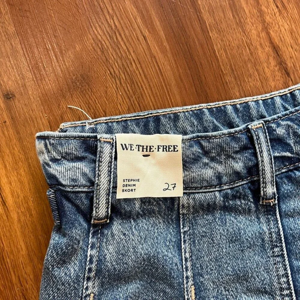 Free People Blue Denim Pleated Mini Skort